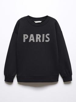 Mango Kids' Paris Cotton Sweatshirt, Black, Black