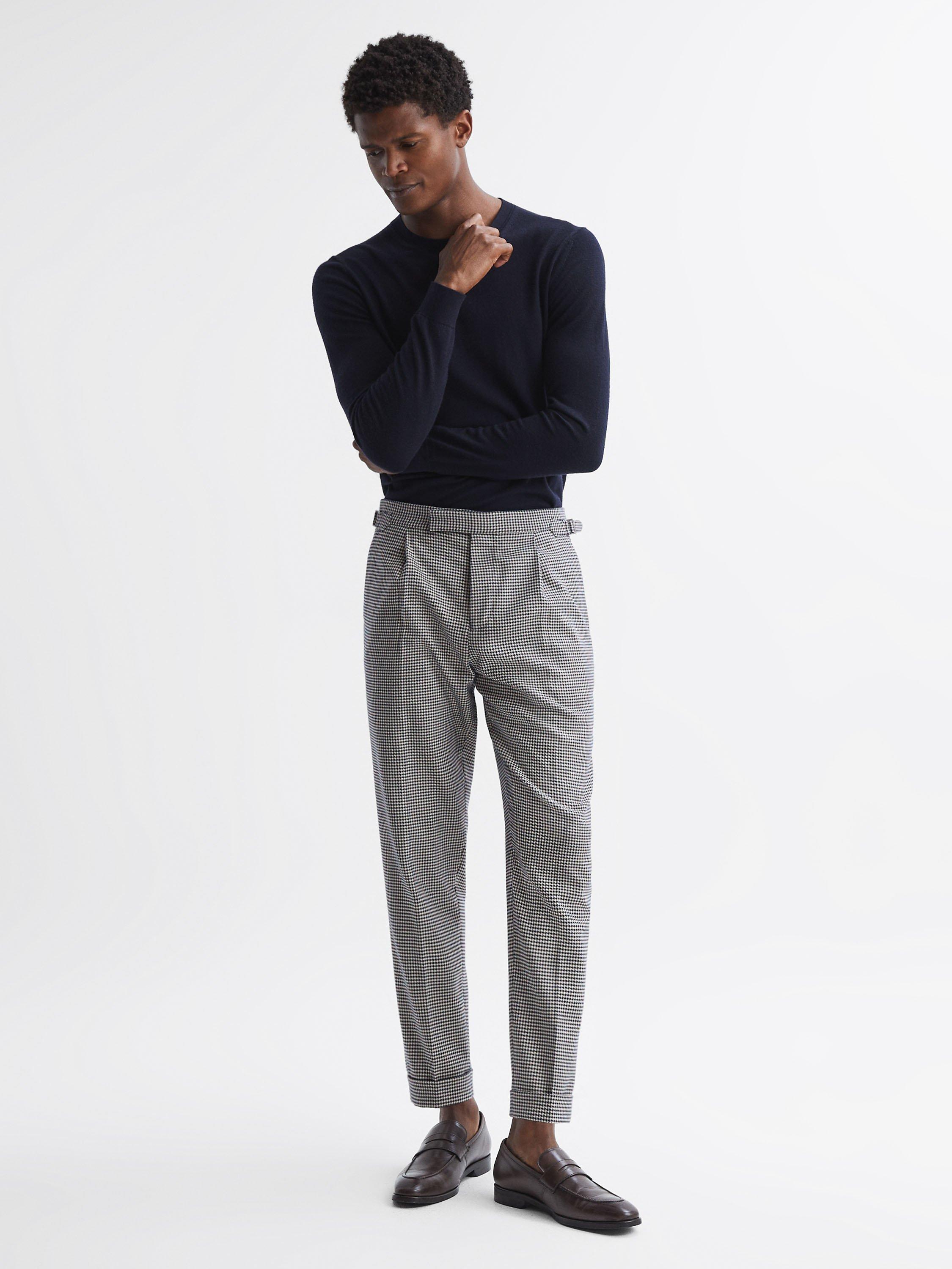 Reiss Arcade Puppytooth Trousers, Navy