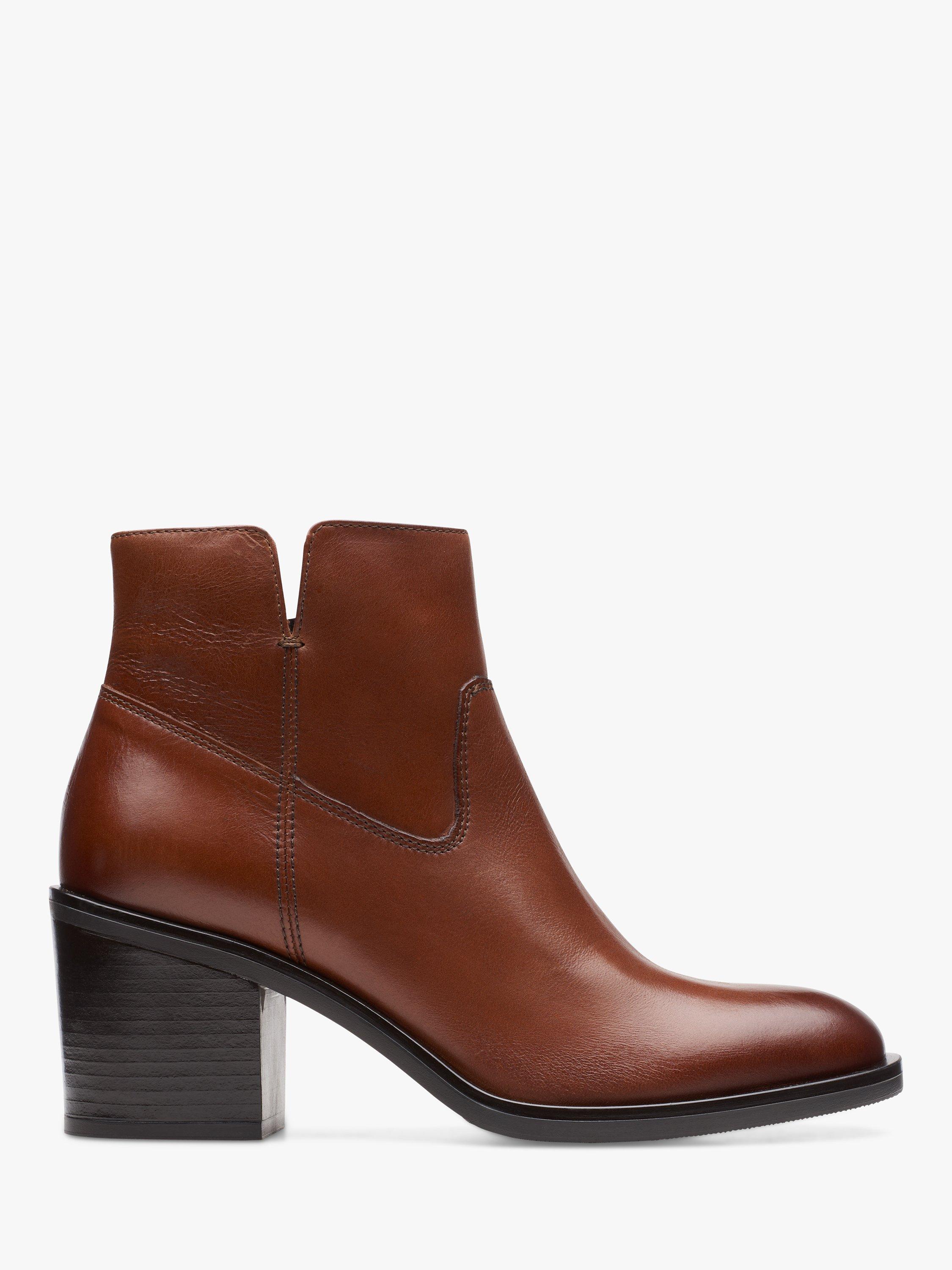 Clarks Valvestino Lo Leather Ankle Boots, Dark Tan