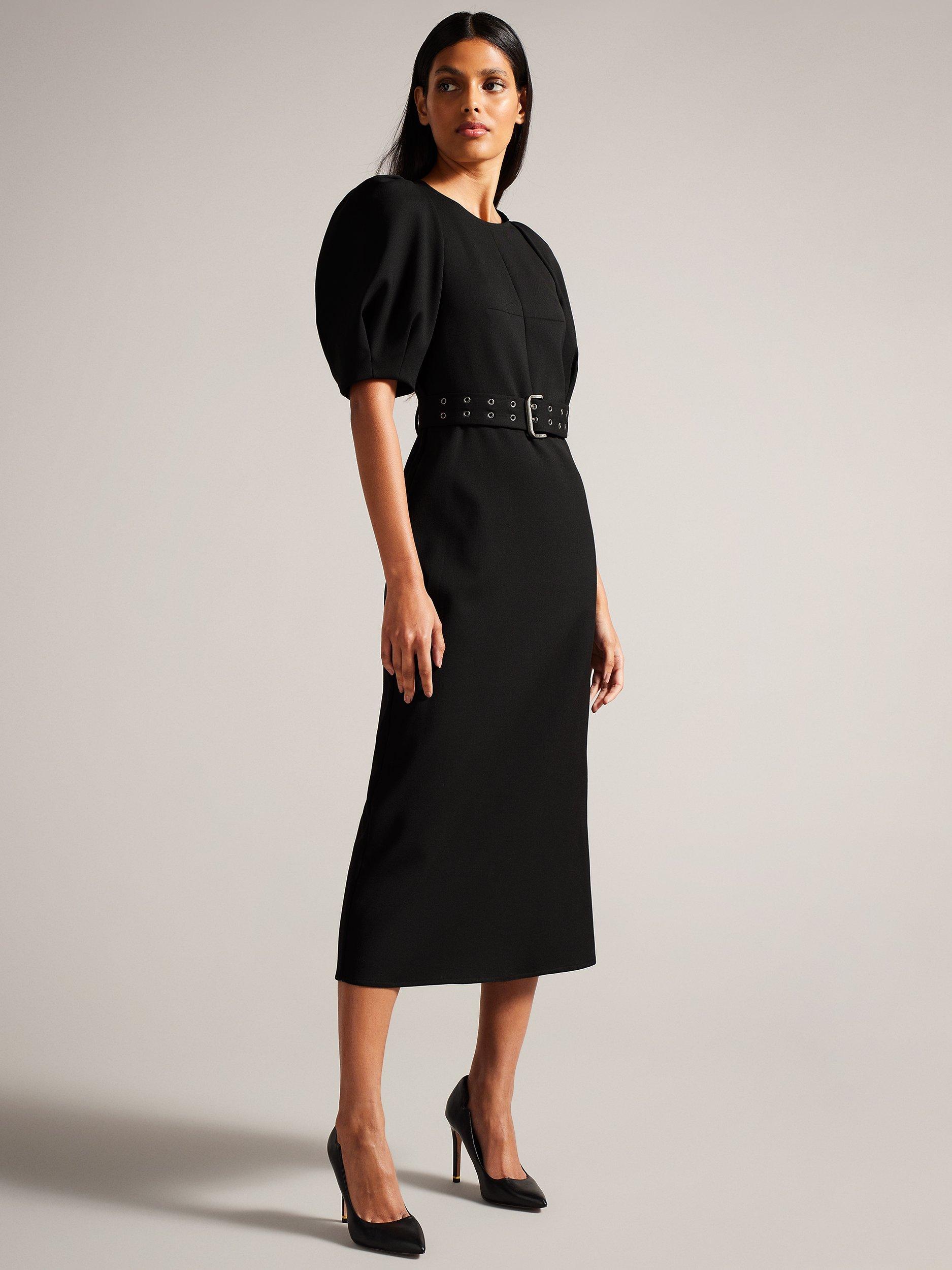 Ted Baker Gabyela Puff Sleeve Belted Midi Dress, Black