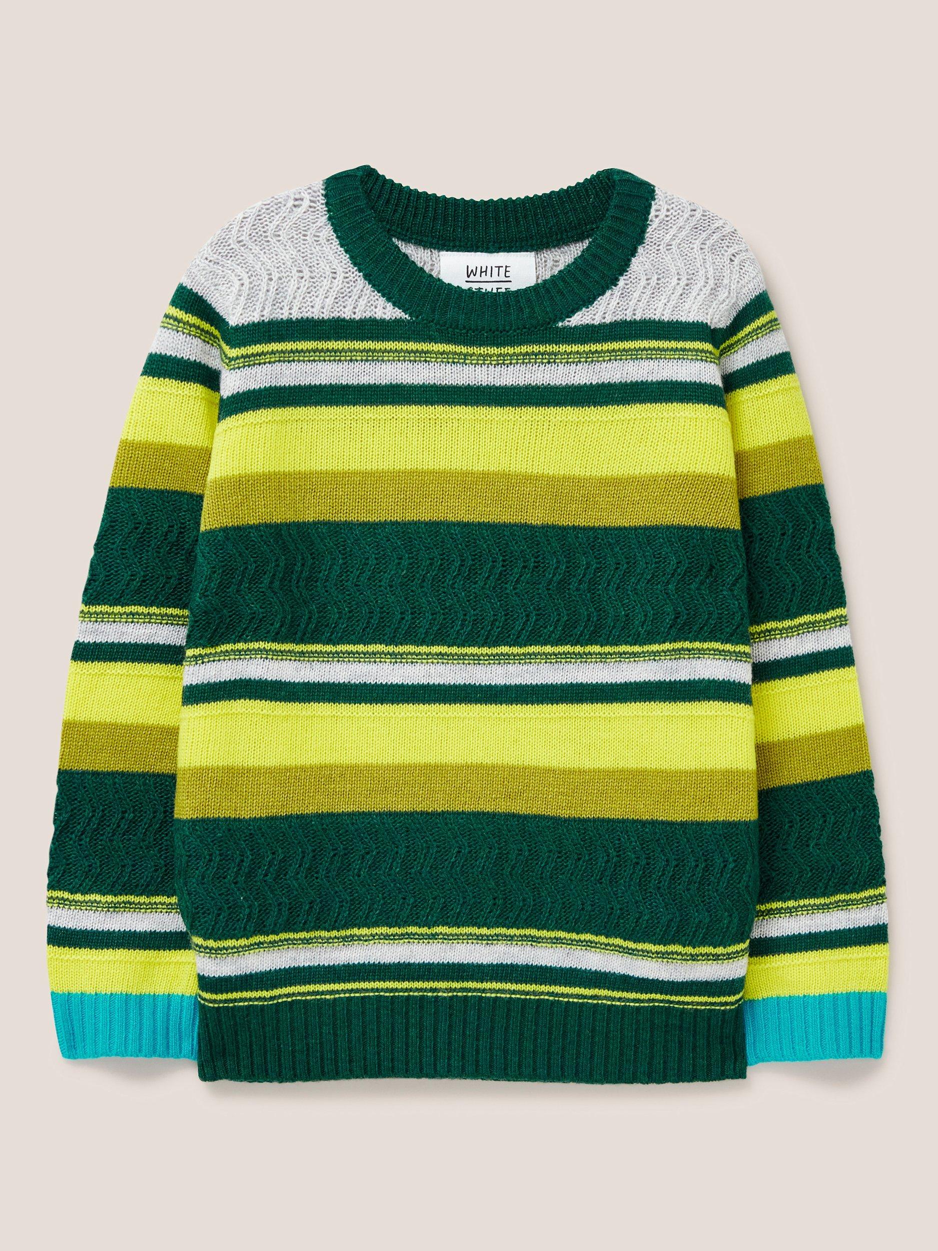 White Stuff Kids' Stripe Knit Crew Neck Jumper, Green/Multi