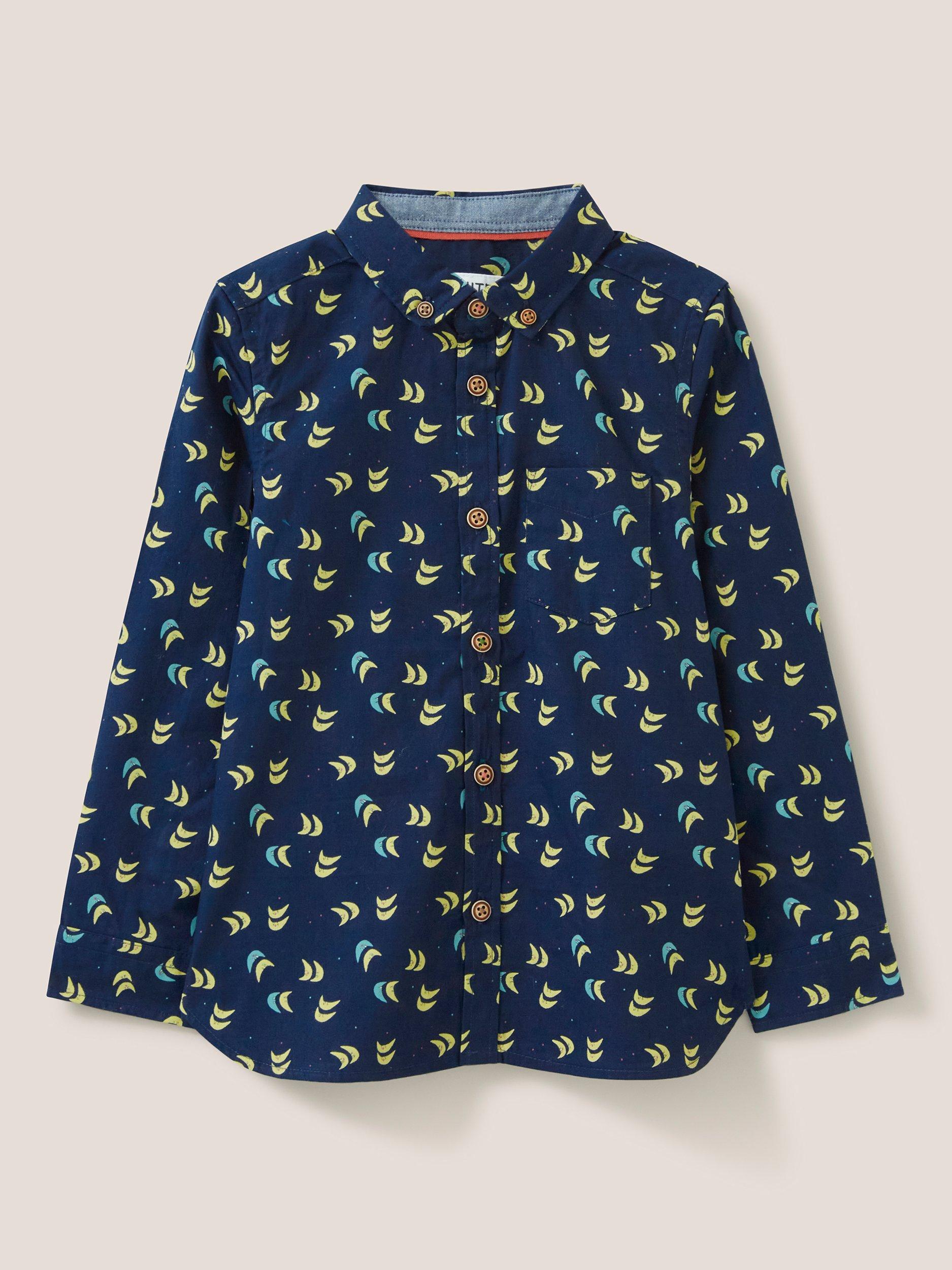 White Stuff Kids' Moon Print Long Sleeve Shirt, Navy