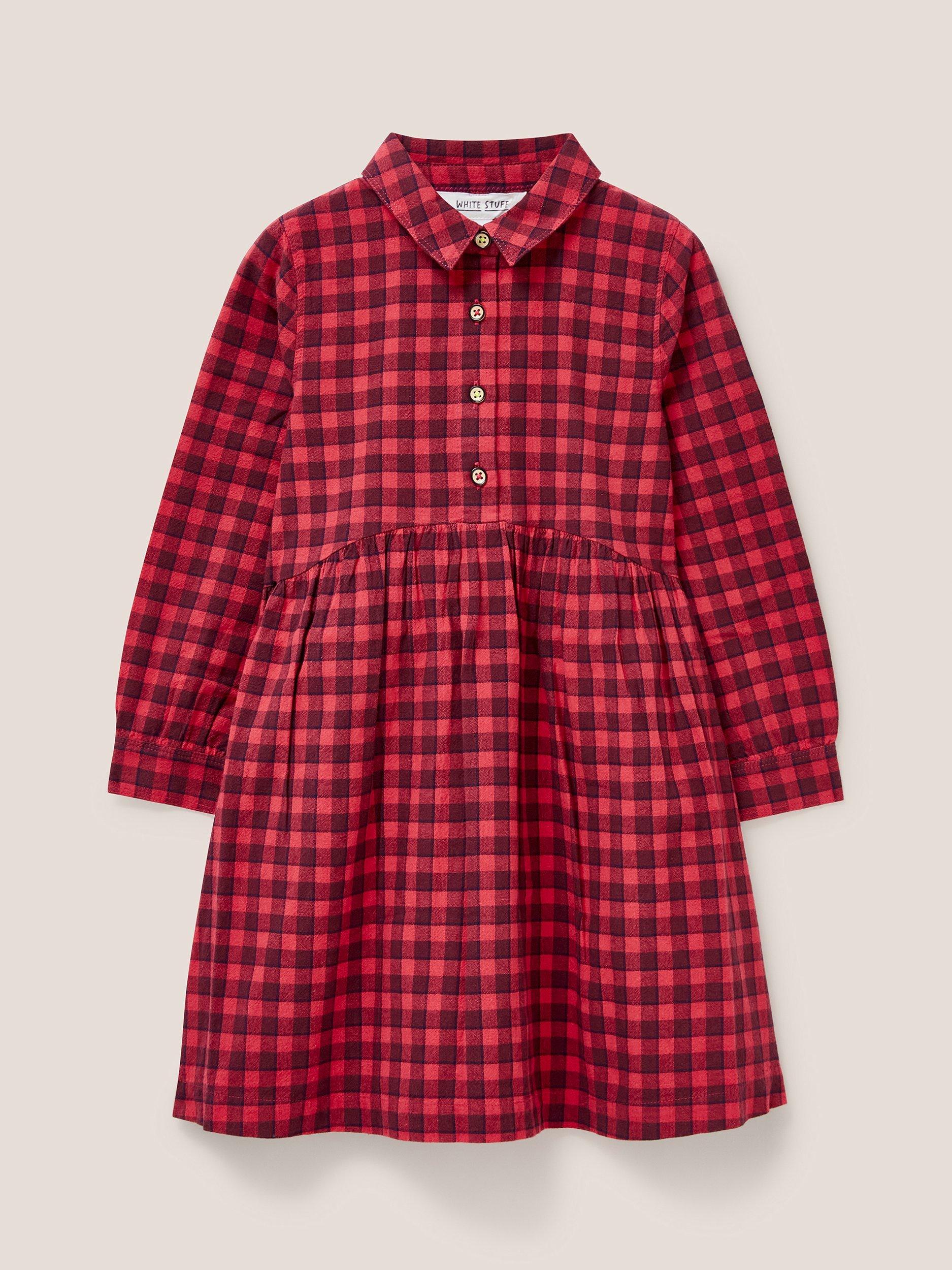 White Stuff Kids' Leila Check Shirt Dress, Red/Multi