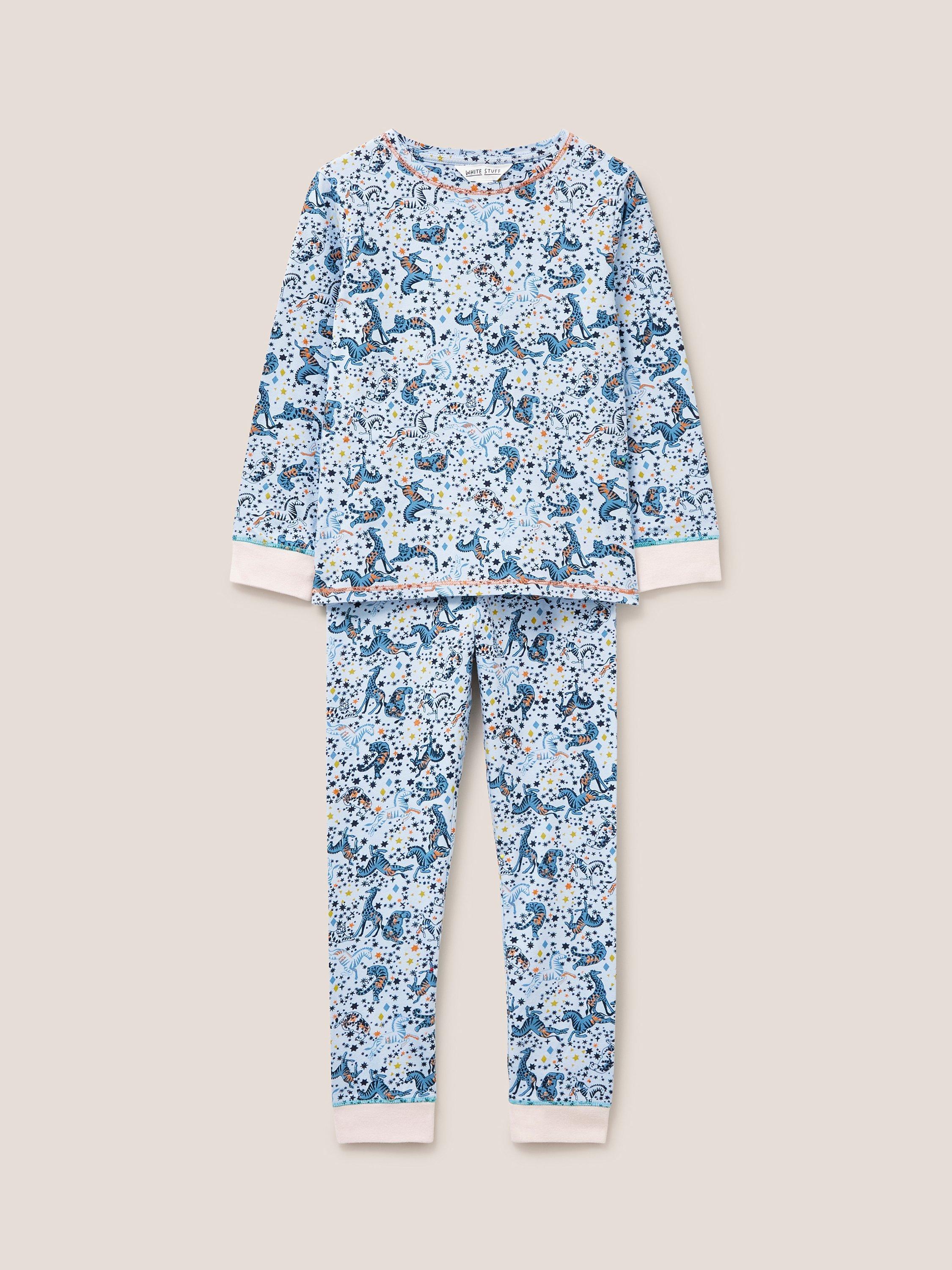 White Stuff Kids' Jungle Jigsaw Printed Pyjama Set, Grey