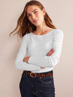 Boden Essential Boat-Neck Jersey Top, White