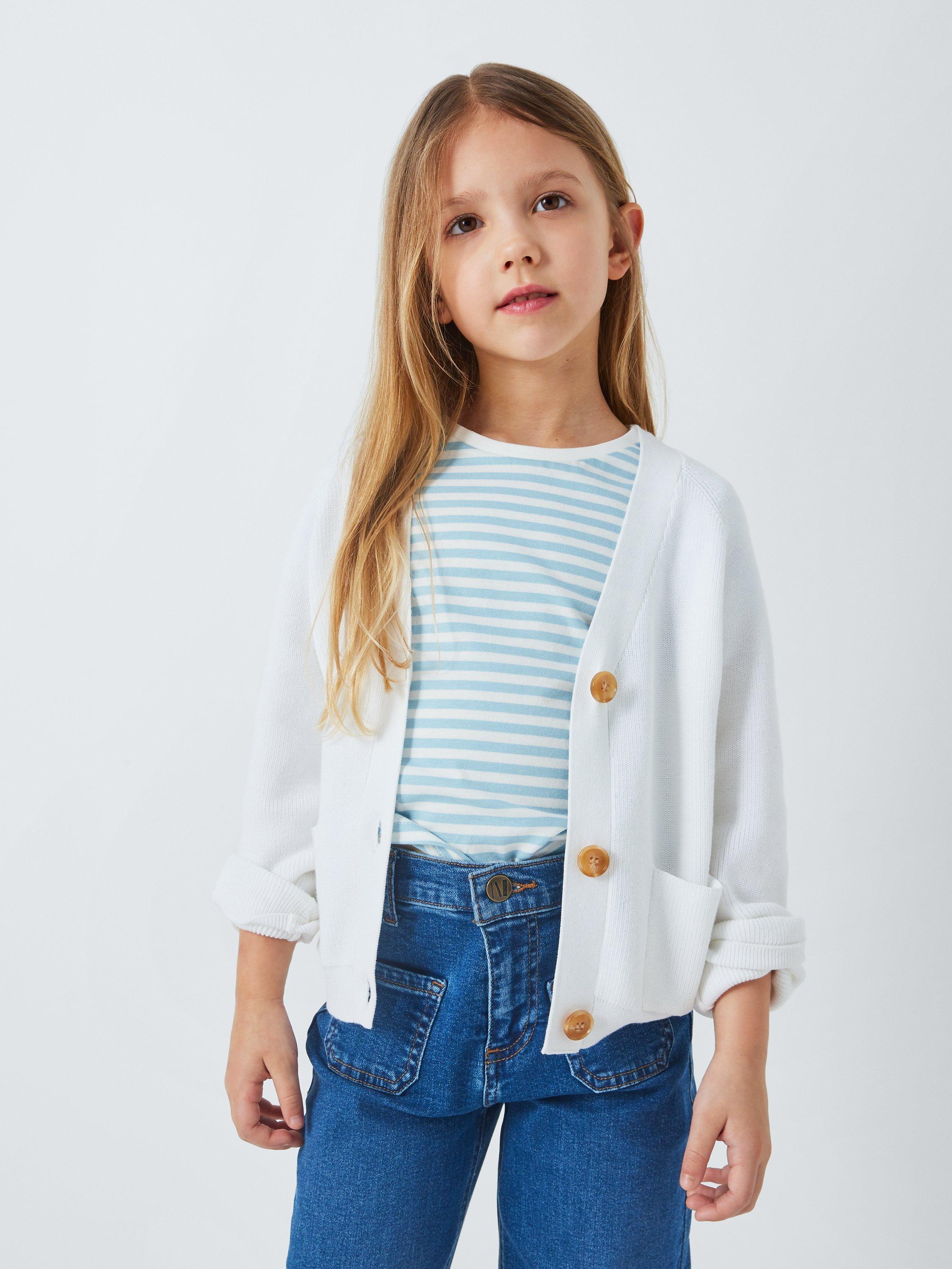 John Lewis Kids' V Neck Button Down Cardigan, Gardenia, 2 years