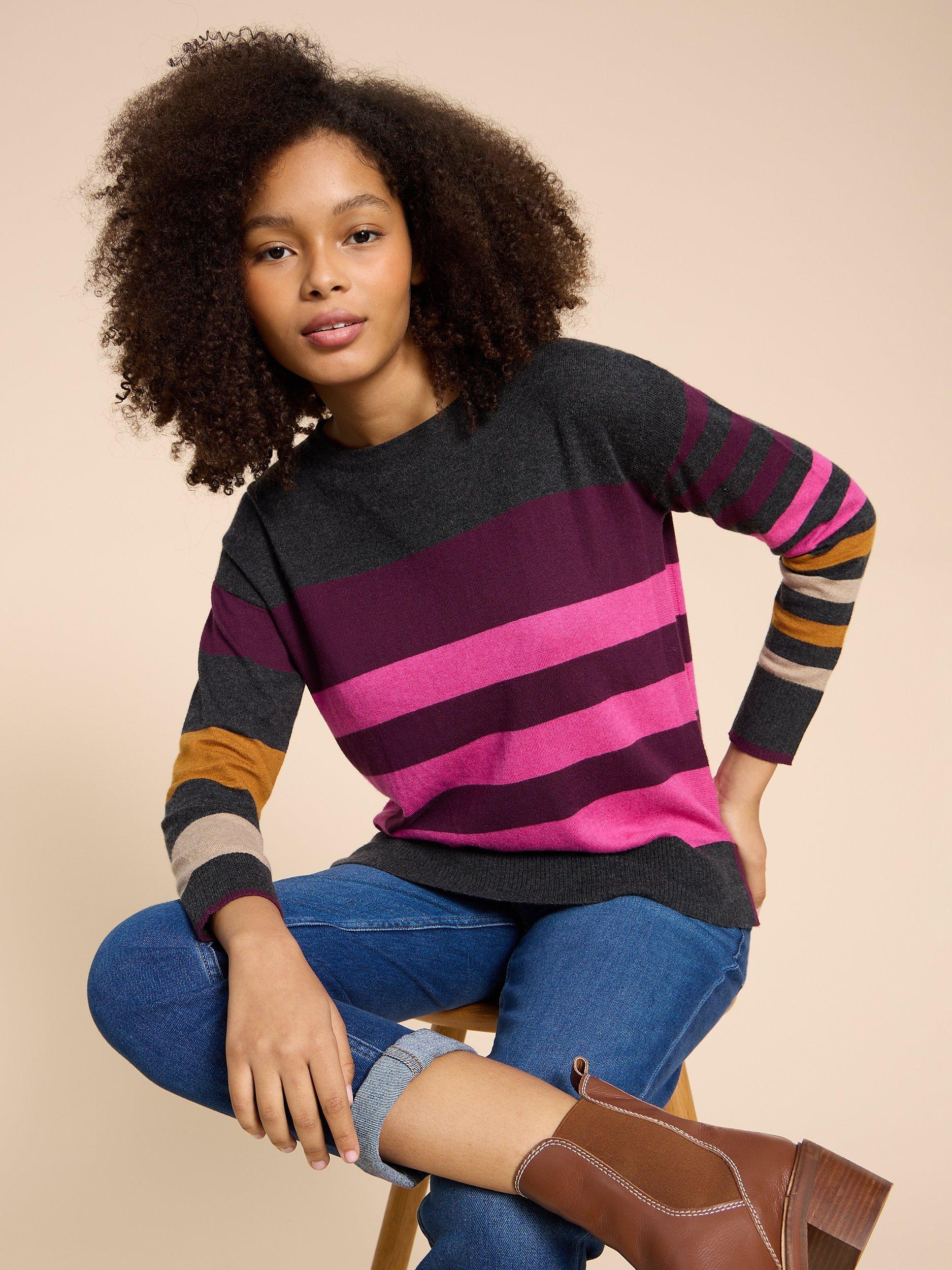 White Stuff Merino Wool & Cotton Blend Colourblock Jumper, Multi