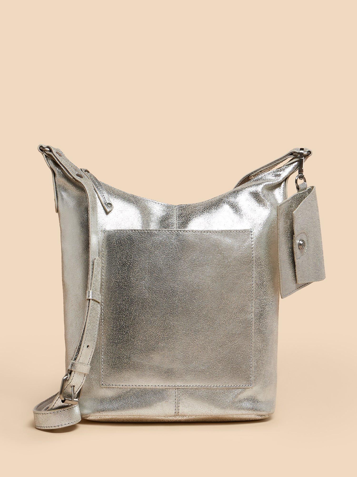 White Stuff Fern Leather Cross Body Bag, Silver, One Size