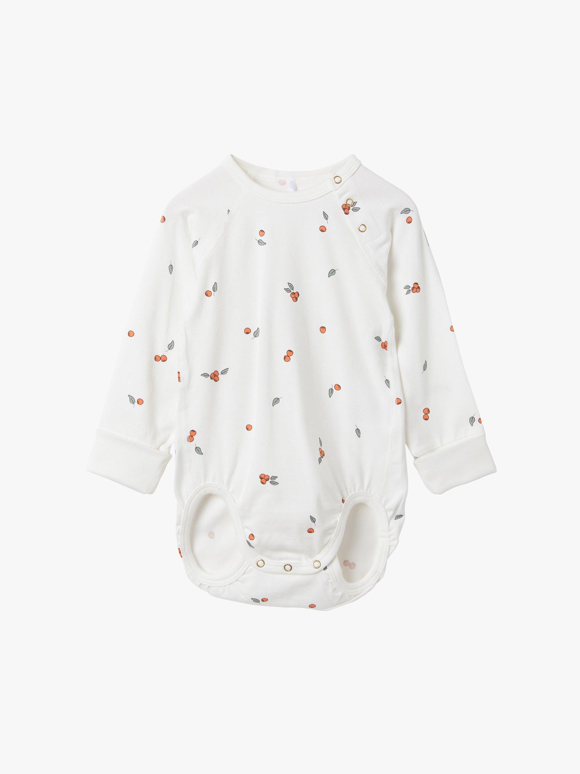 Polarn O. Pyret Baby Organic Cotton Blend Berry Print Bodysuit, White