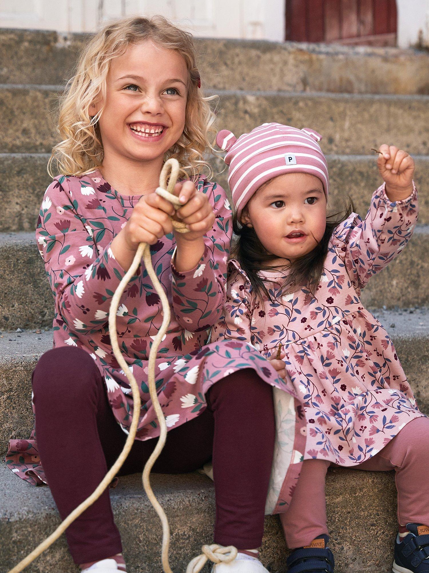 Product image 2 of 3, which shows Polarn O. Pyret Baby Organic Cotton Floral Print Jersey Dress, Pink, 1-2 months