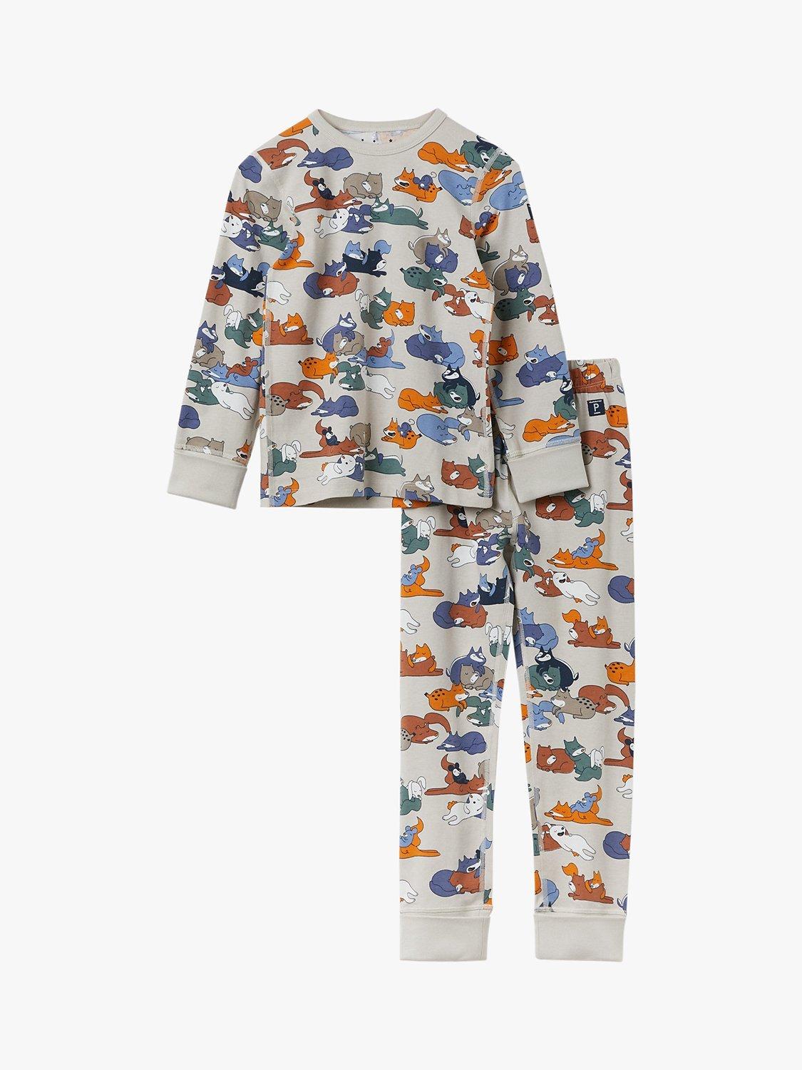 Polarn O. Pyret Kids' Organic Cotton Blend Fox Print Pyjamas, Natural