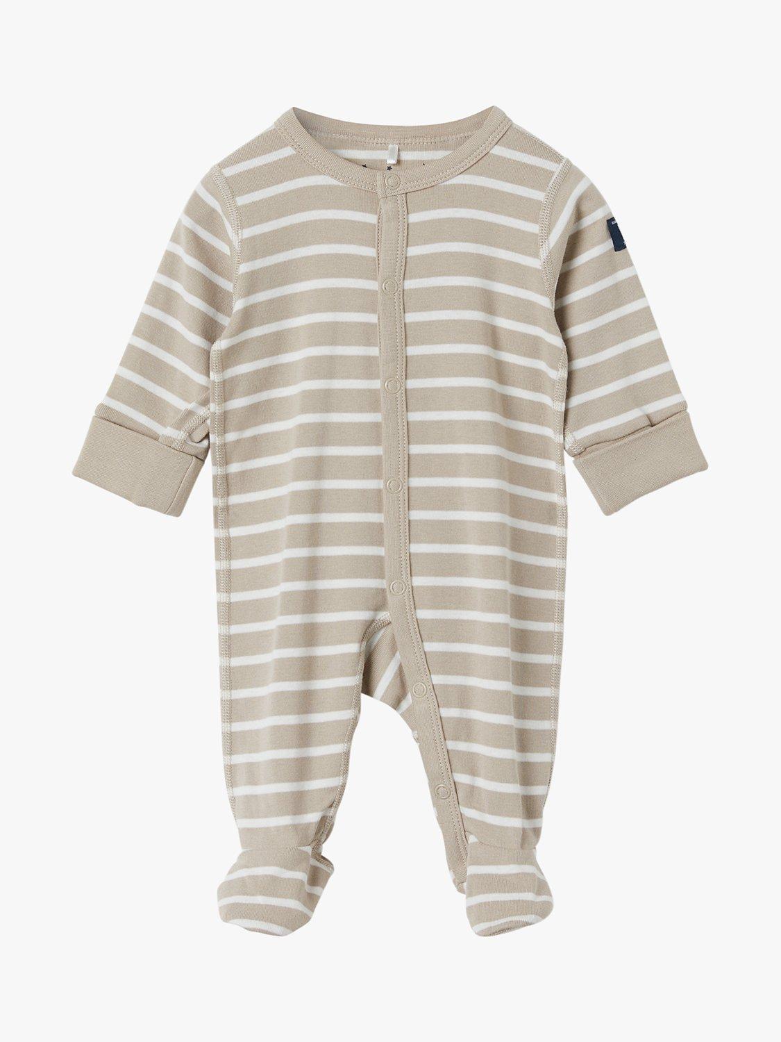 Product image 1 of 4, which shows Polarn O. Pyret Baby Organic Cotton Stripe Sleepsuit, Natural, 0-2 months