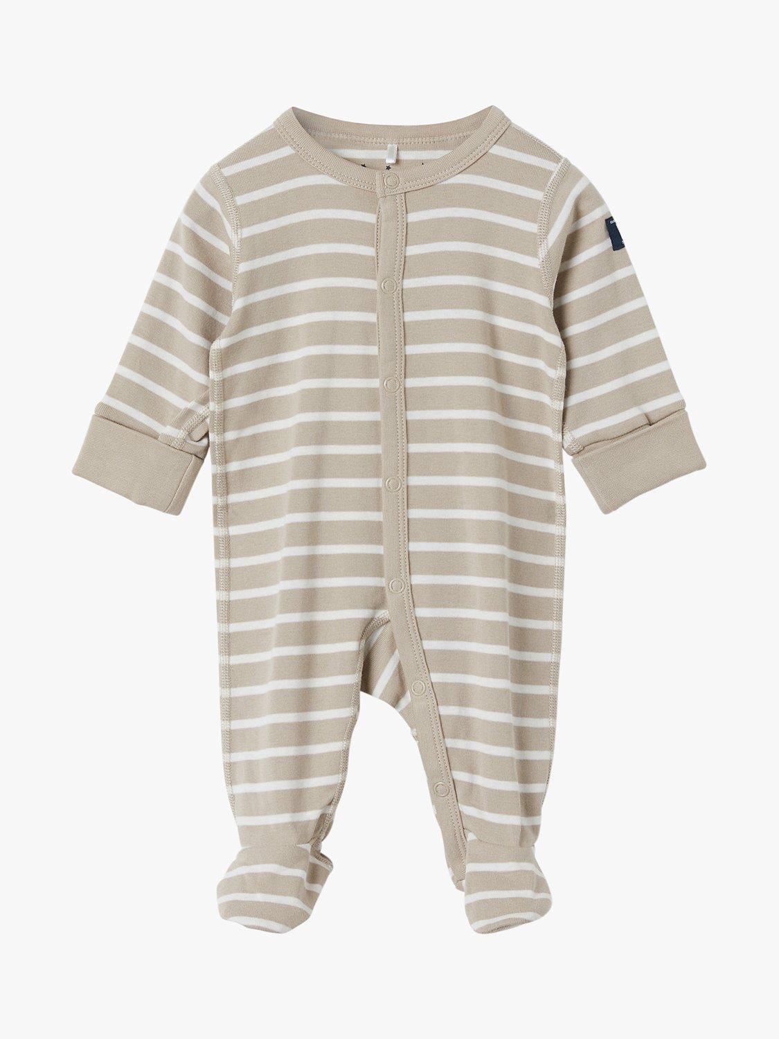 Polarn O. Pyret Baby Organic Cotton Stripe Sleepsuit, Natural, 0-2 months