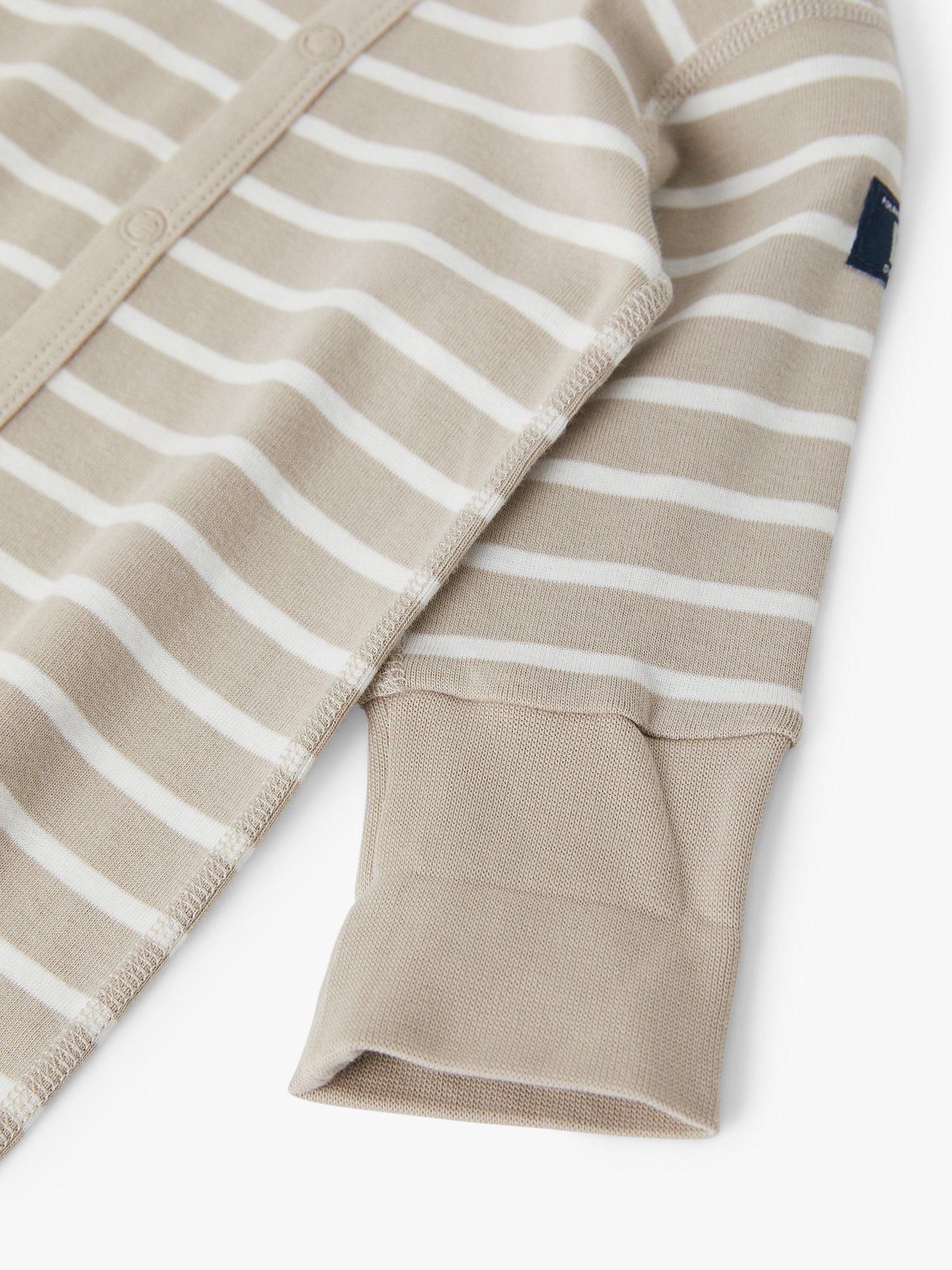 Product image 3 of 4, which shows Polarn O. Pyret Baby Organic Cotton Stripe Sleepsuit, Natural, 0-2 months