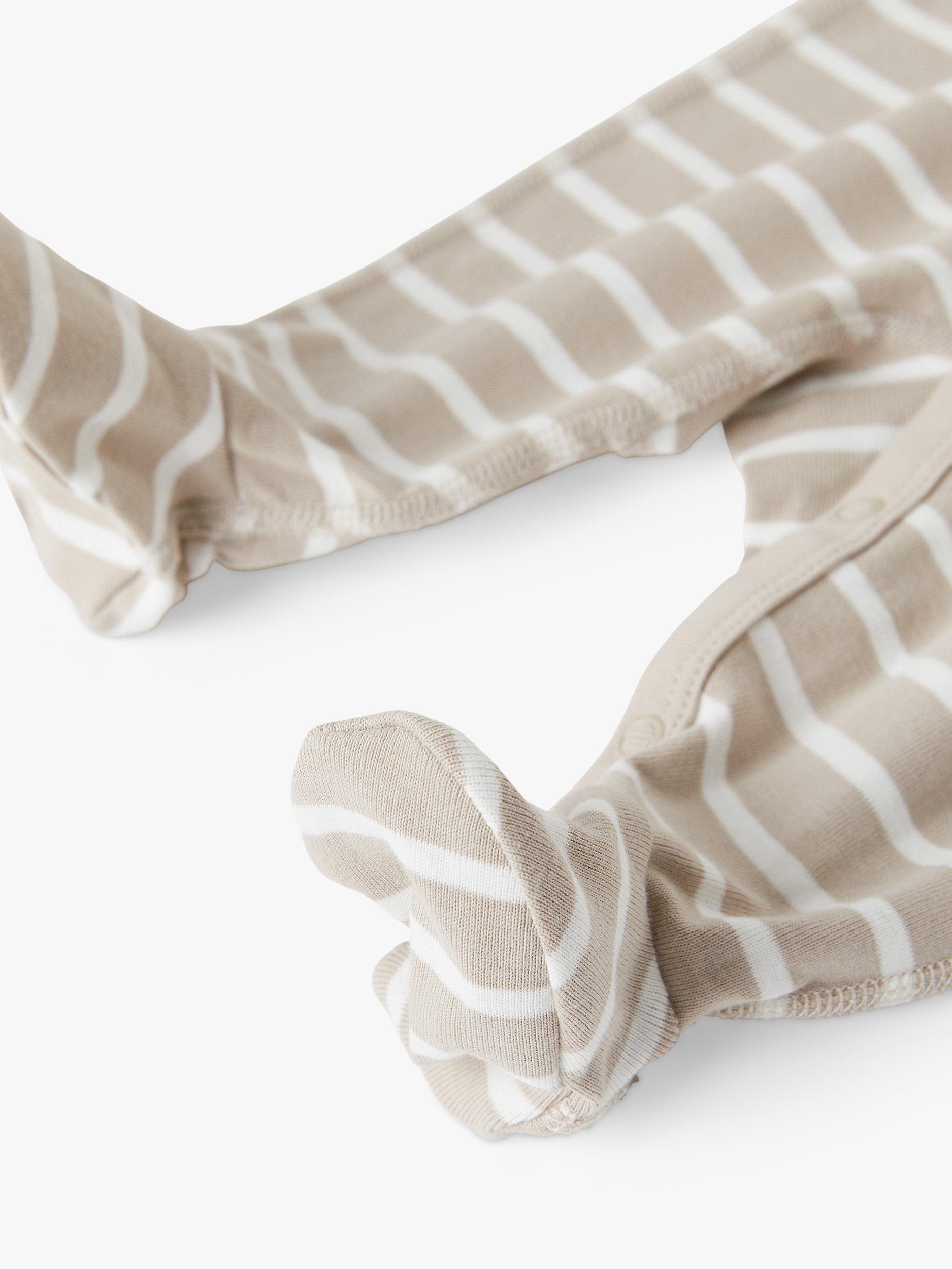 Product image 4 of 4, which shows Polarn O. Pyret Baby Organic Cotton Stripe Sleepsuit, Natural, 0-2 months