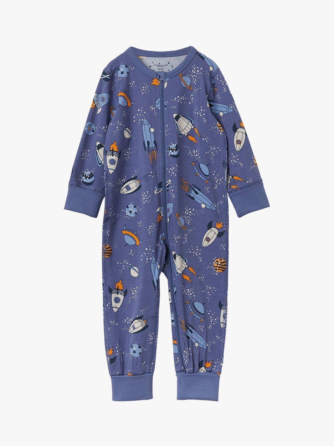 Polarn O. Pyret Baby Organic Cotton Space Print Sleepsuit, Blue