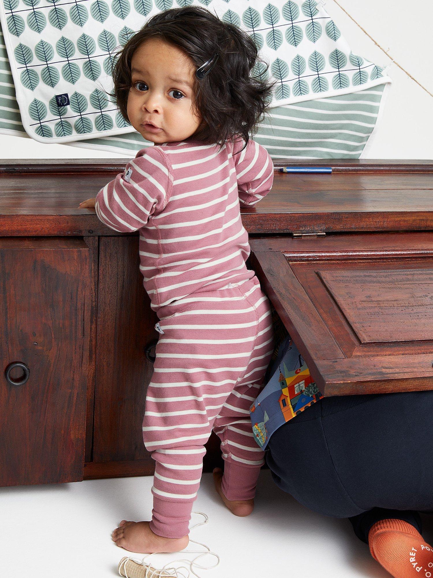 Polarn O. Pyret Kids' Organic Cotton Stripe Long Sleeve Top, Pink