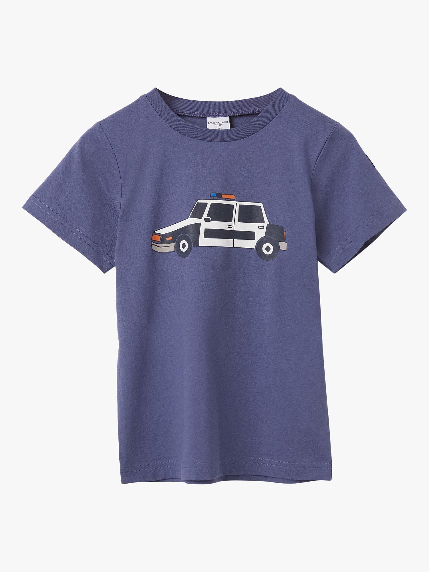 Polarn O. Pyret Kids' Organic Cotton Car Printed T-Shirt, Blue