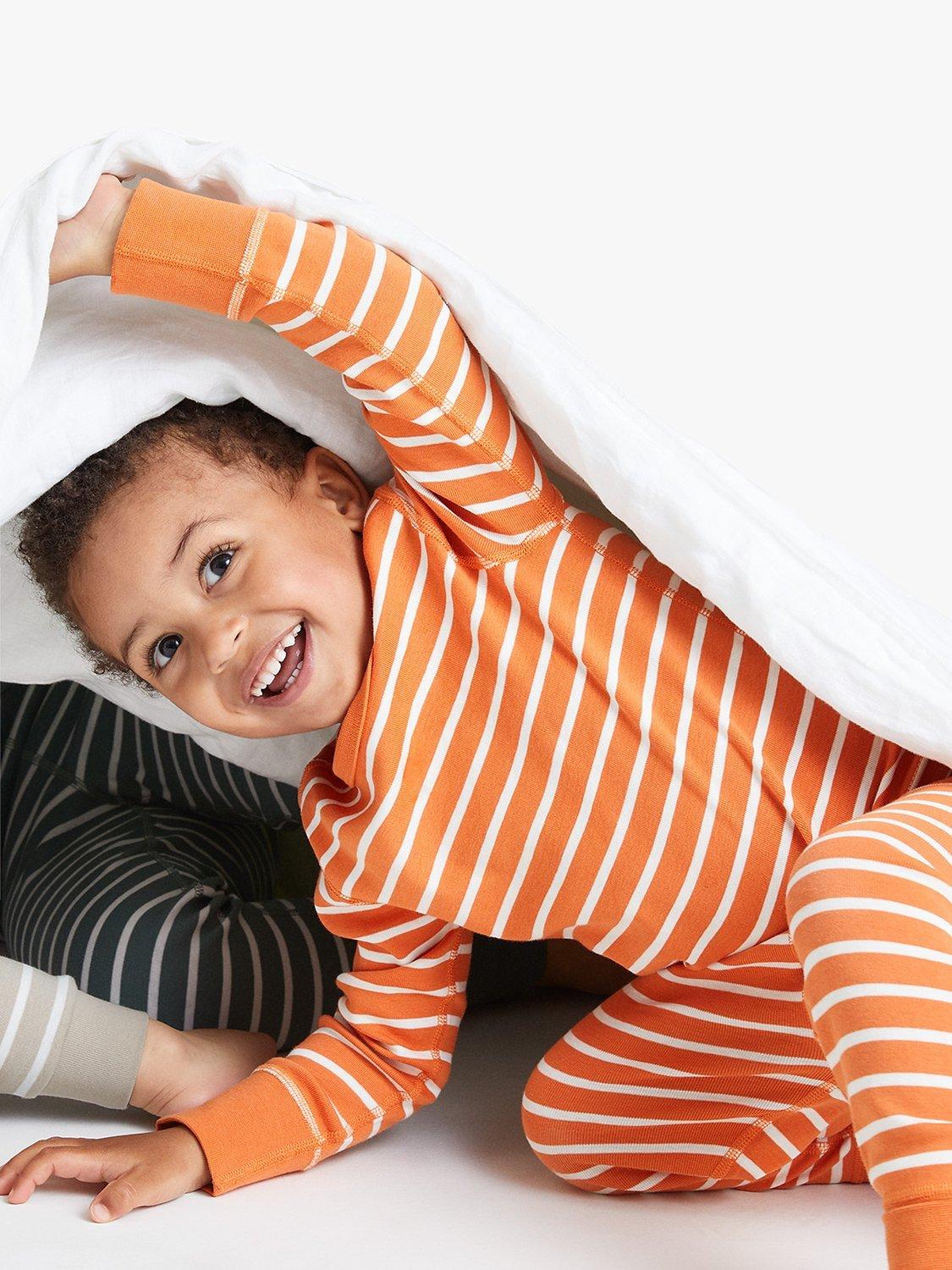 Polarn O. Pyret Kids' GOTS Organic Cotton Long Sleeve Stripe Top, Orange