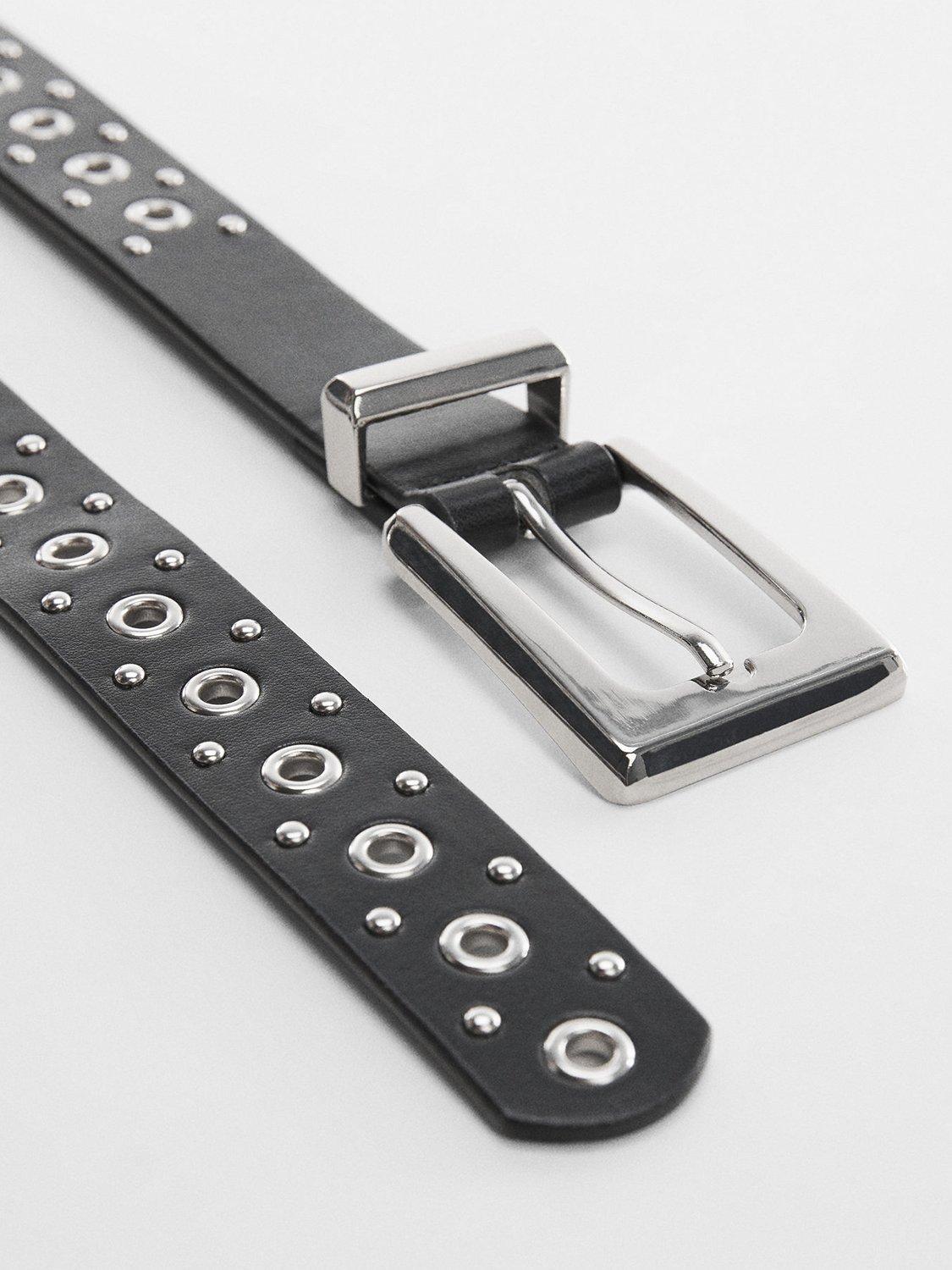 Mango Barroco Studded Belt, Black