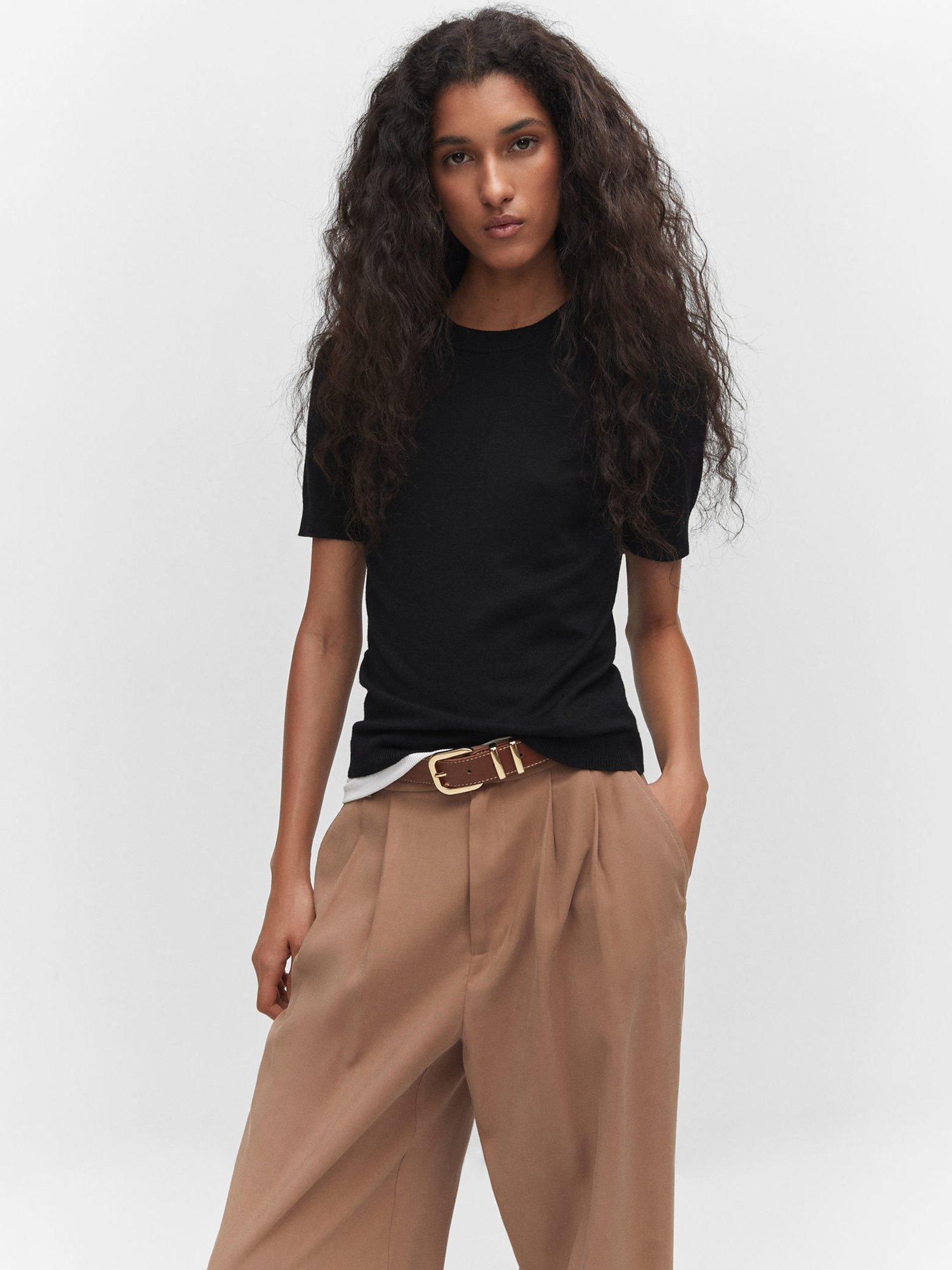 Mango Short Sleeve Basic Jumper, Black