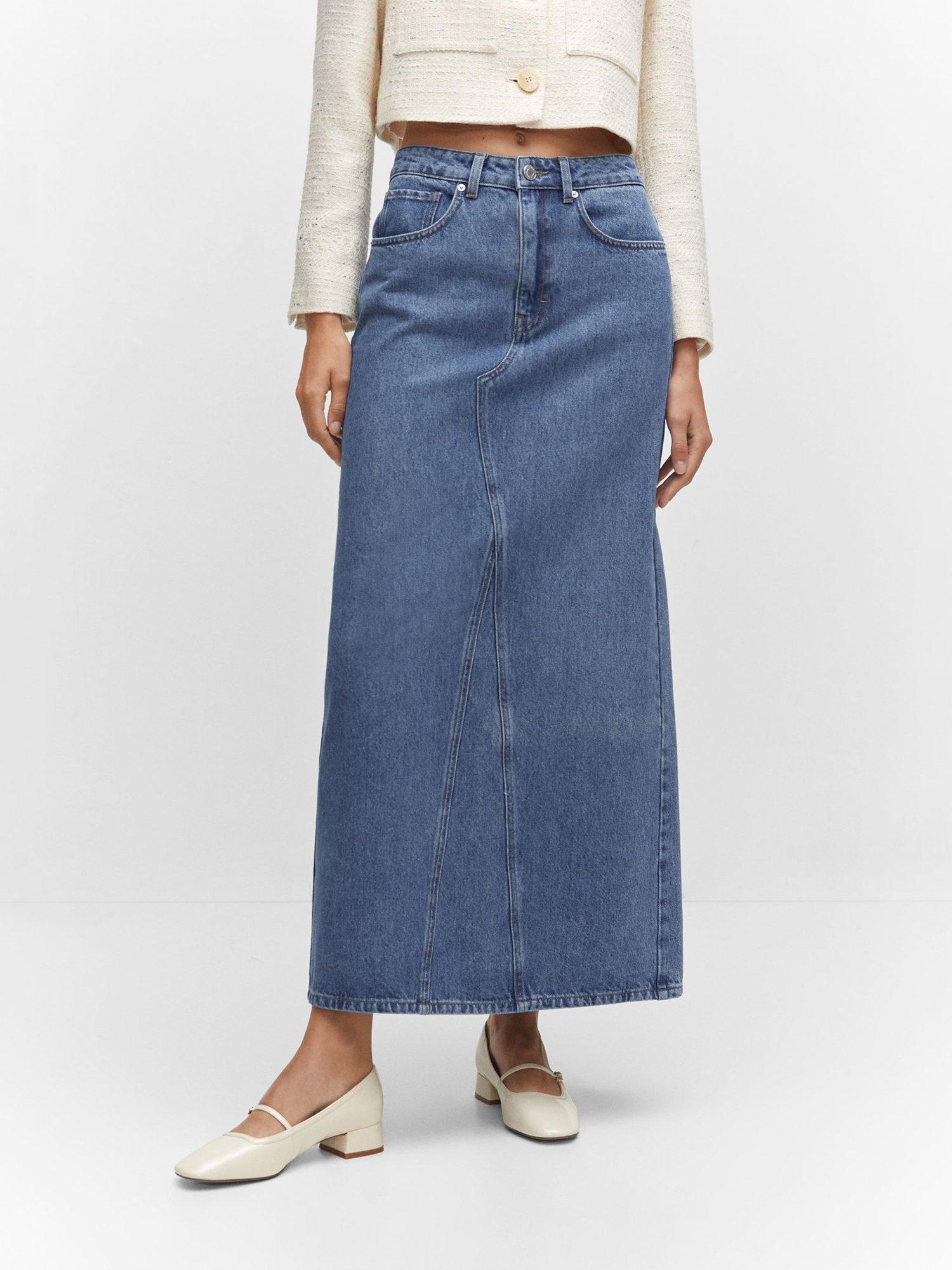 Mango Diana Denim Maxi Skirt, Open Blue