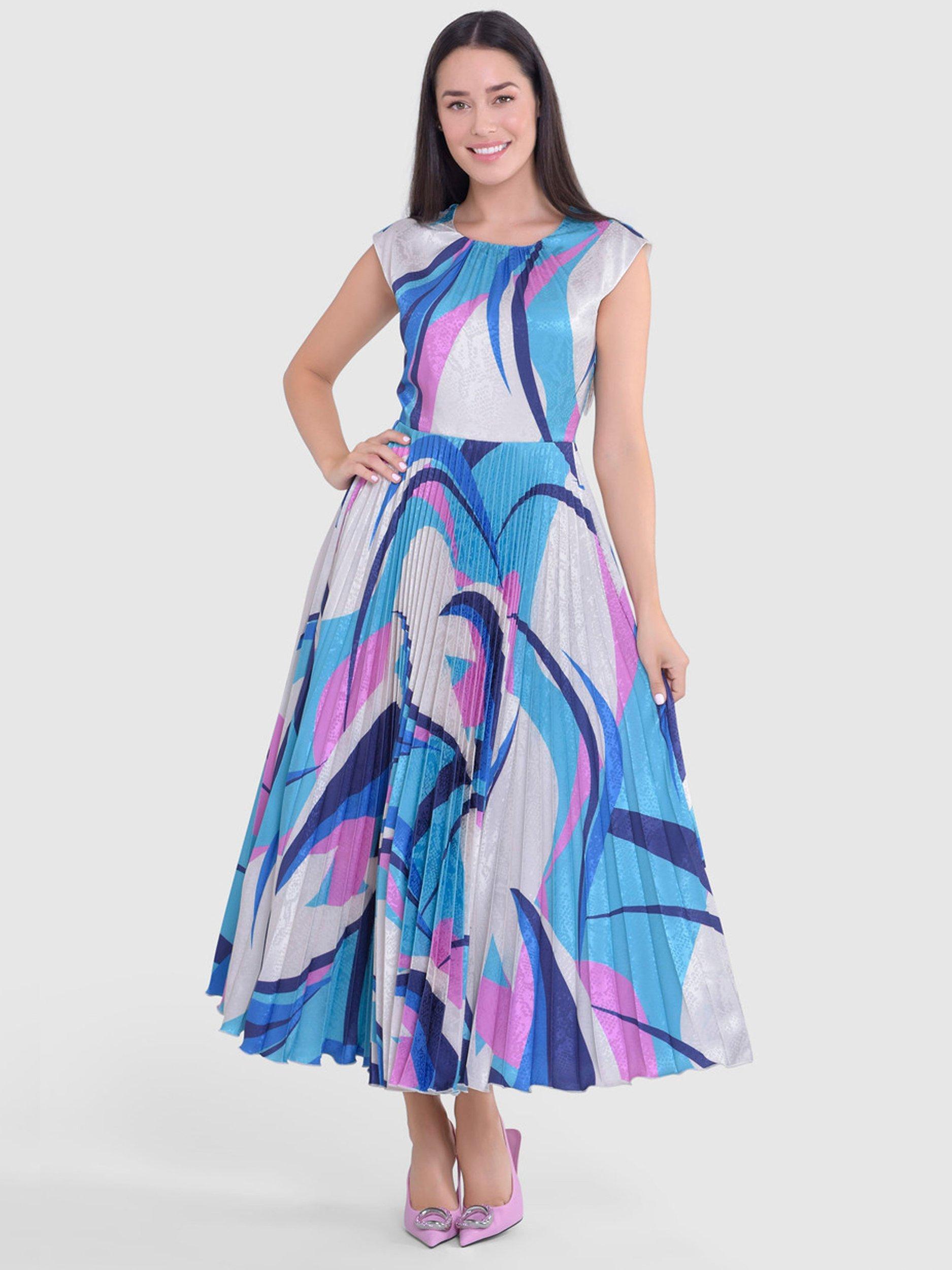 Closet London Print Pleated Midi Dress Pink