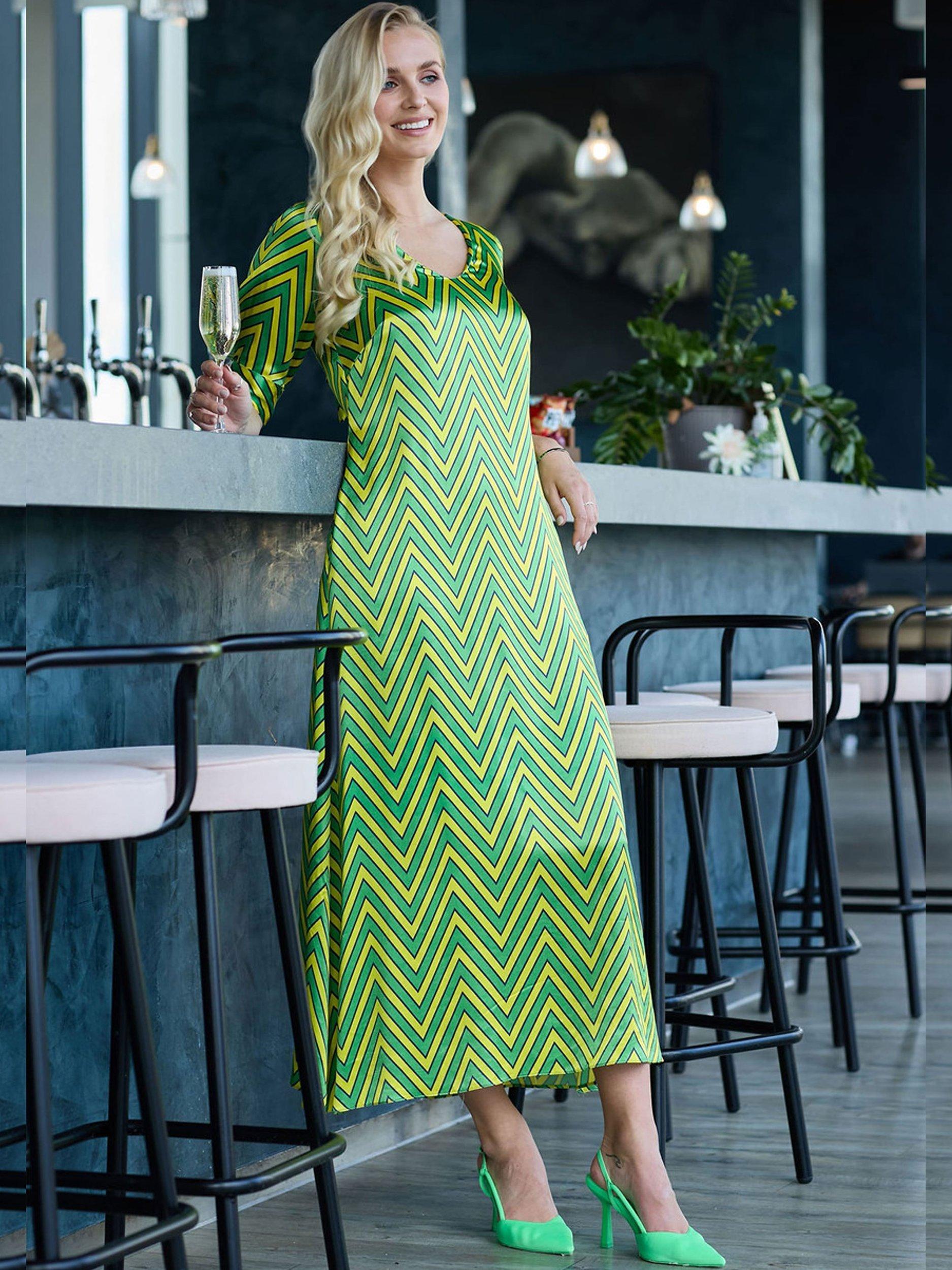 Product image 4 of 4, which shows Closet London A-Line Geometric Print Midi Dress, Green, 8