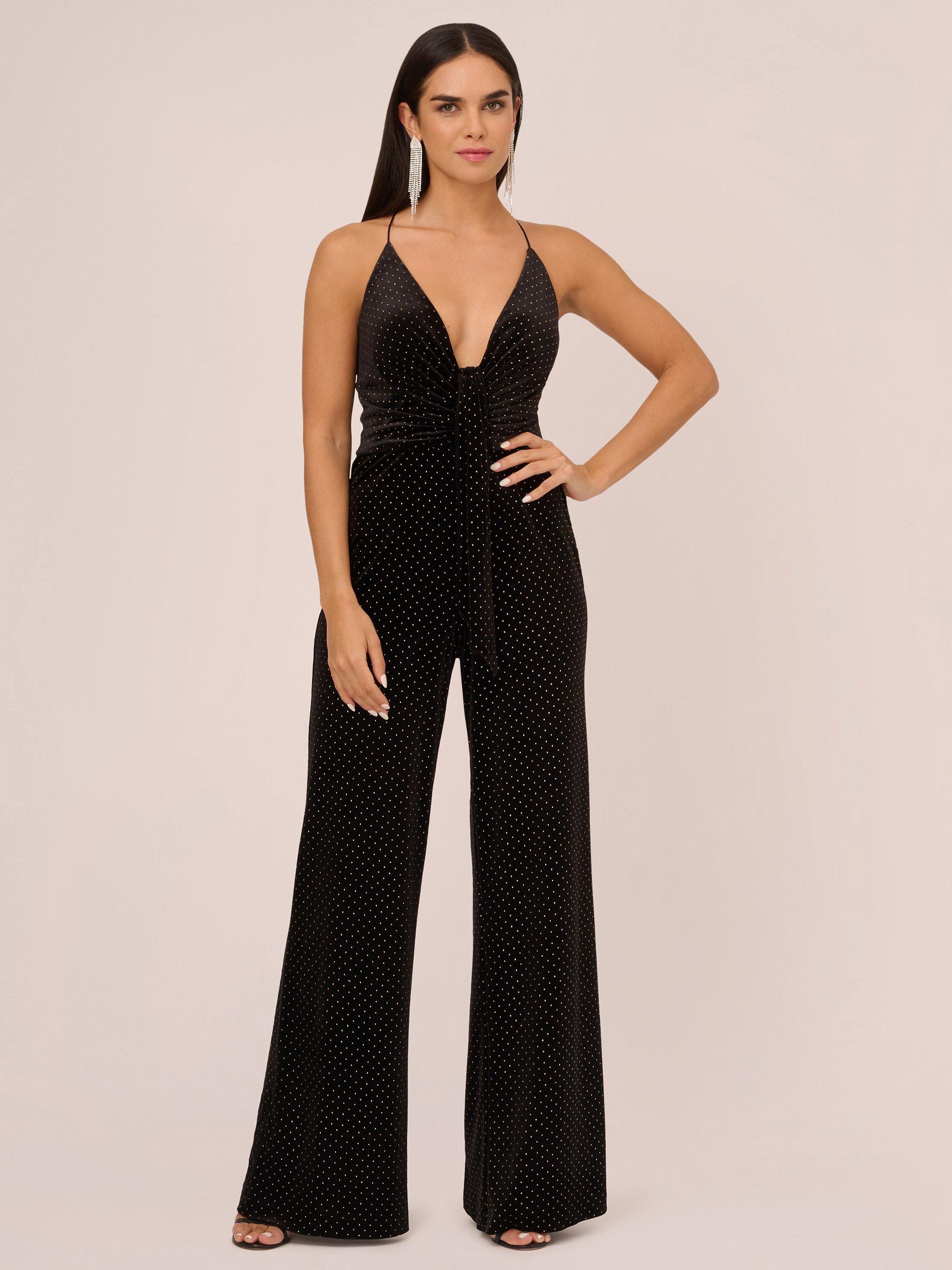 Aidan by Adrianna Papell Dot Velvet Jumpsuit, Black