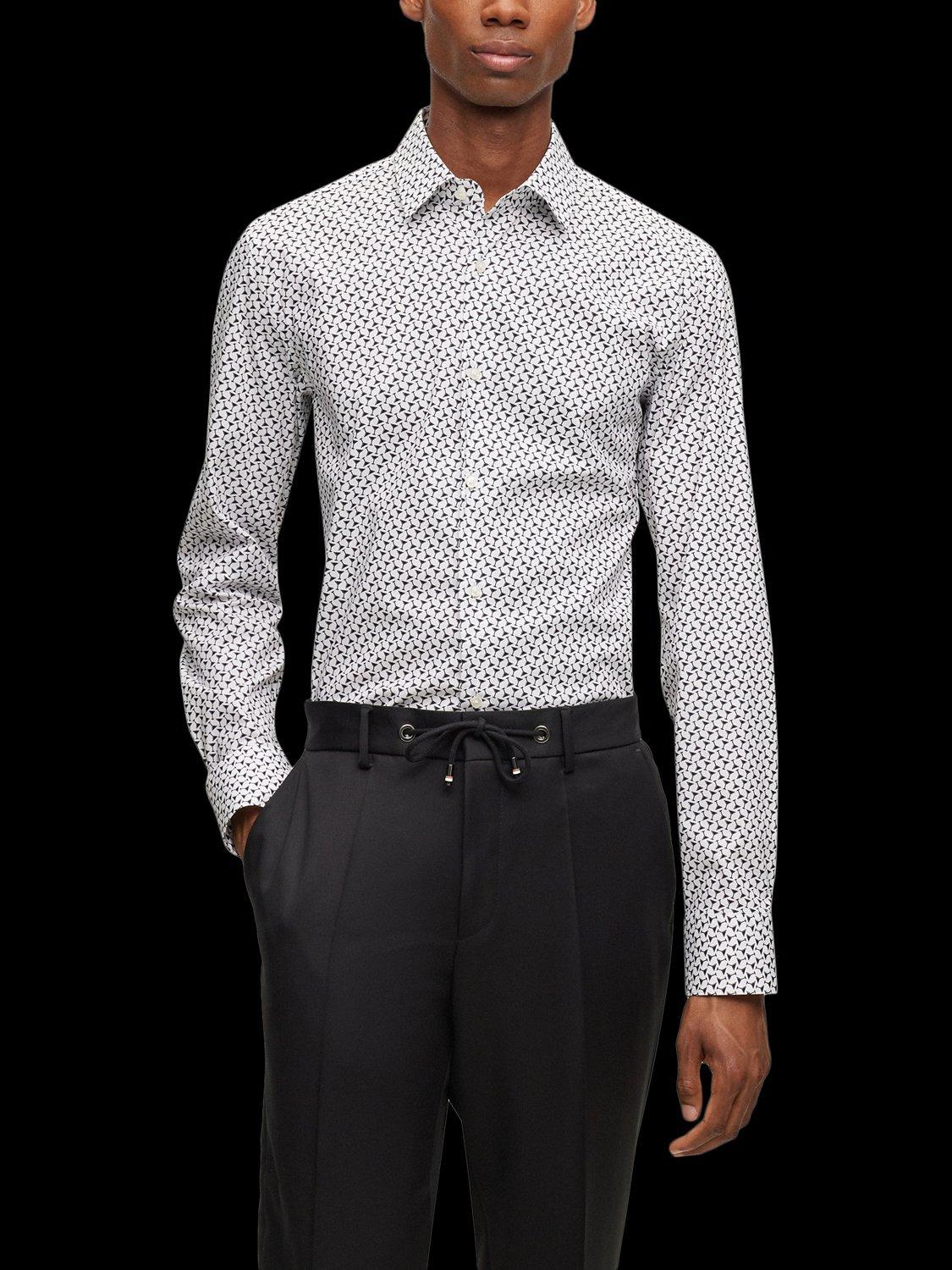 BOSS H-Hank Kent Long Sleeve Shirt, White/Black