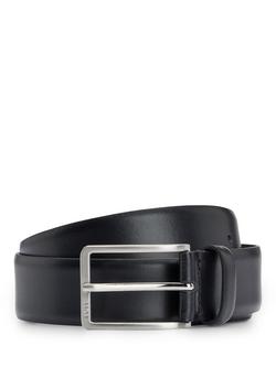 BOSS Erman Engraved Logo Buckle Leather Belt, Black