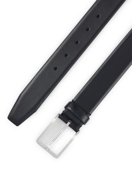 BOSS Erman Engraved Logo Buckle Leather Belt - view 2, Black