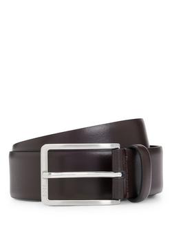 BOSS Erman Engraved Logo Buckle Leather Belt, Dark Brown