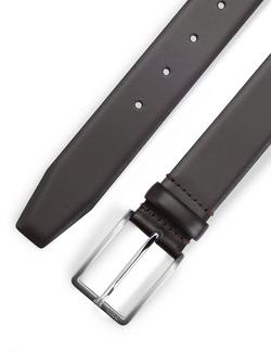 BOSS Erman Engraved Logo Buckle Leather Belt - view 2, Dark Brown