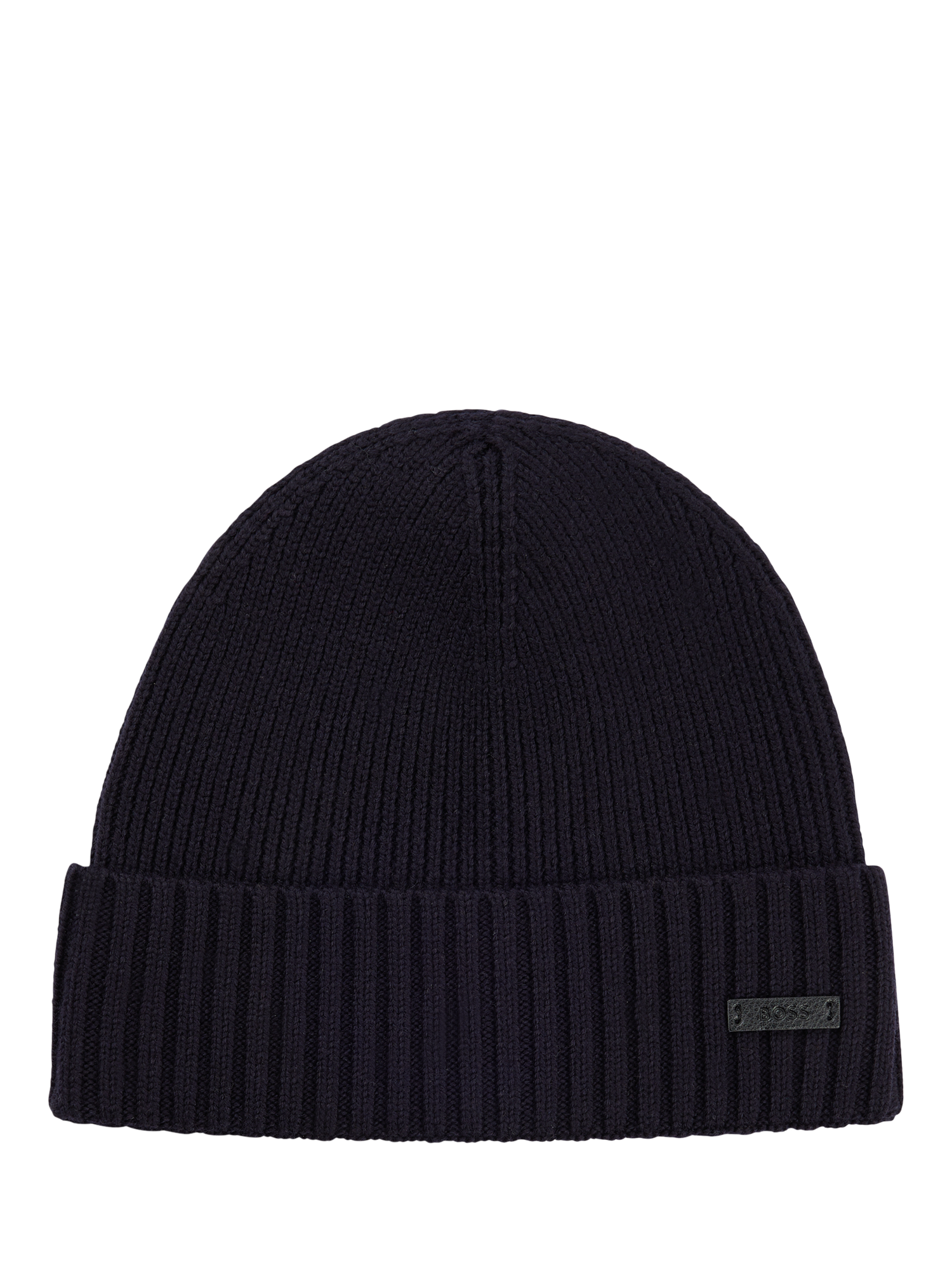 BOSS Fati Ribbed Knit Wool Beanie Hat, Dark Blue, One Size
