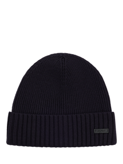 BOSS Fati Ribbed Knit Wool Beanie Hat, Dark Blue