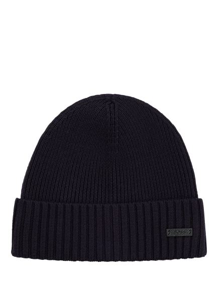 BOSS Fati Ribbed Knit Wool Beanie Hat, Dark Blue