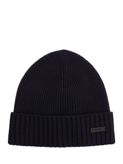 BOSS Fati Ribbed Knit Wool Beanie Hat - view 2, Dark Blue
