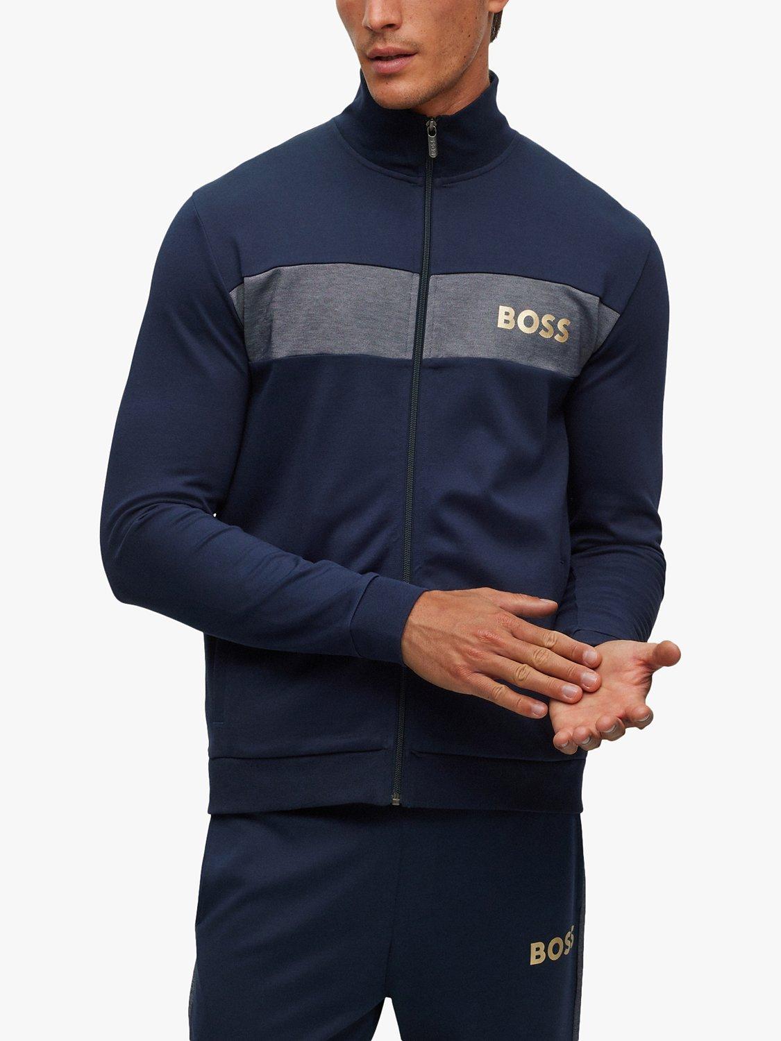 BOSS Zipped Embroidered Logo Tracksuit Jacket, Dark Blue