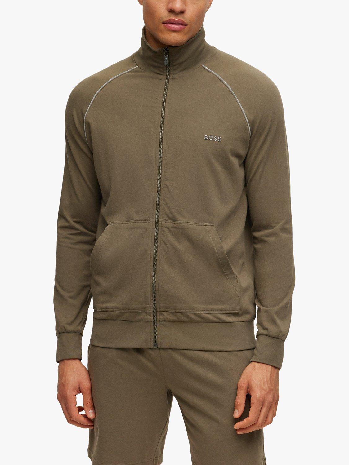 BOSS Stretch Cotton Zip Lounge Jacket, Open Green