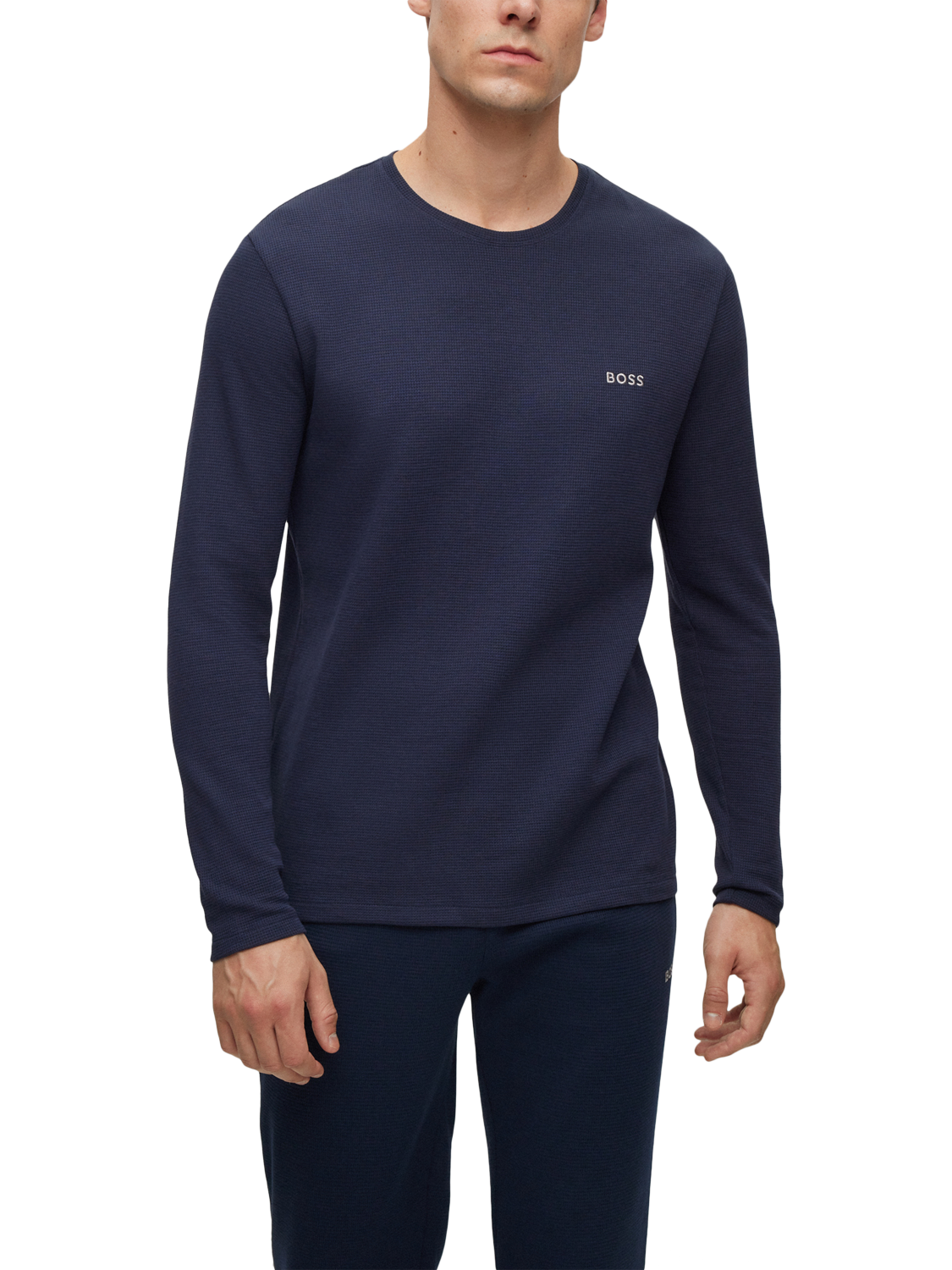 BOSS Waffle Long Sleeve Lounge Top, Dark Blue