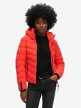 Superdry Hooded Microfibre Padded Jacket, Sunset Red