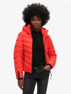 Superdry Hooded Microfibre Padded Jacket, Sunset Red