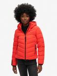 Superdry Hooded Microfibre Padded Jacket, Sunset Red