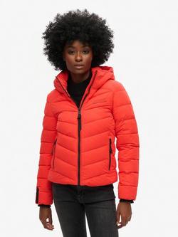 Superdry Hooded Microfibre Padded Jacket - view 2, Sunset Red