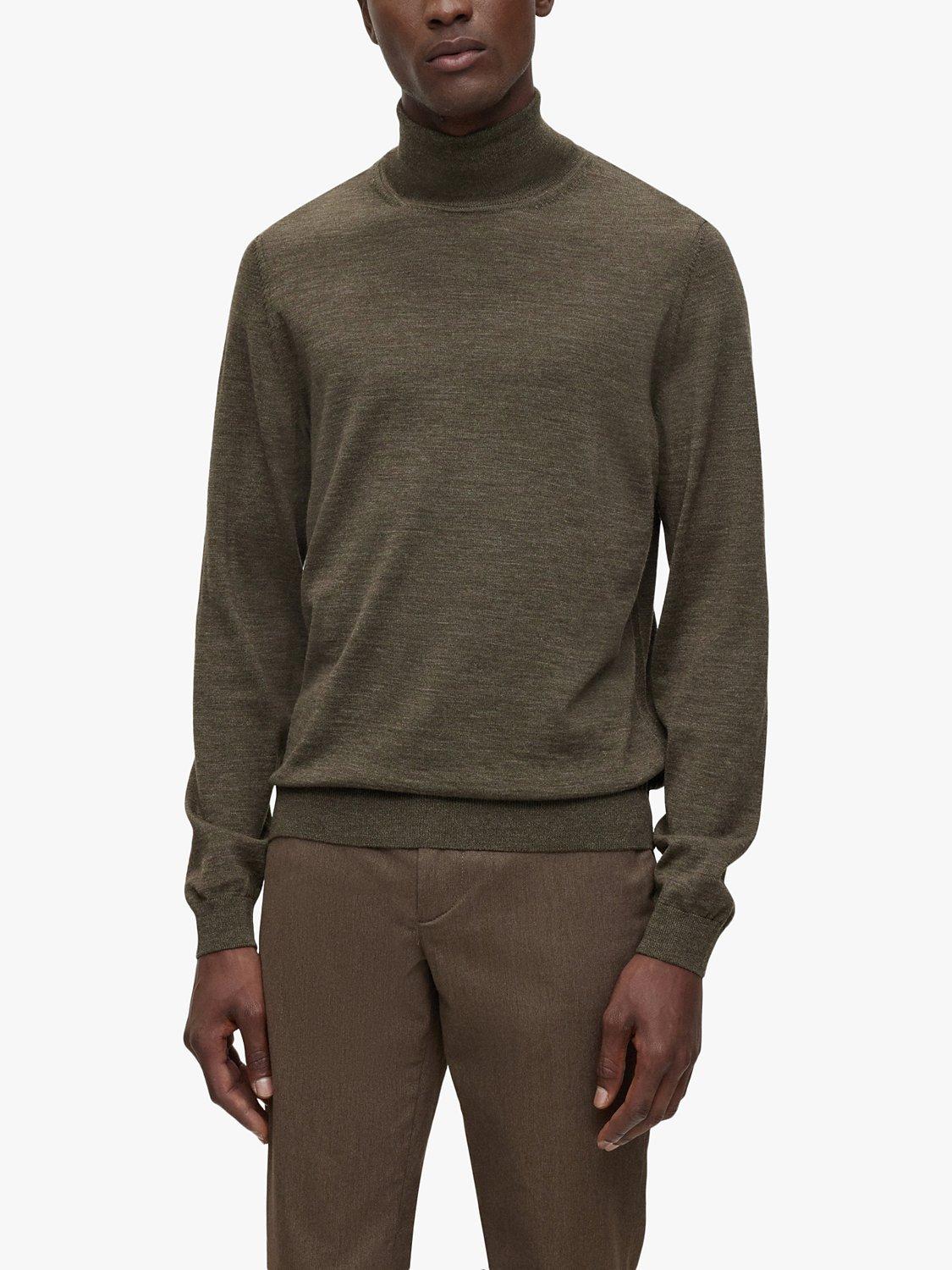 BOSS Musso Wool Basic Roll Neck Jumper, Open Green