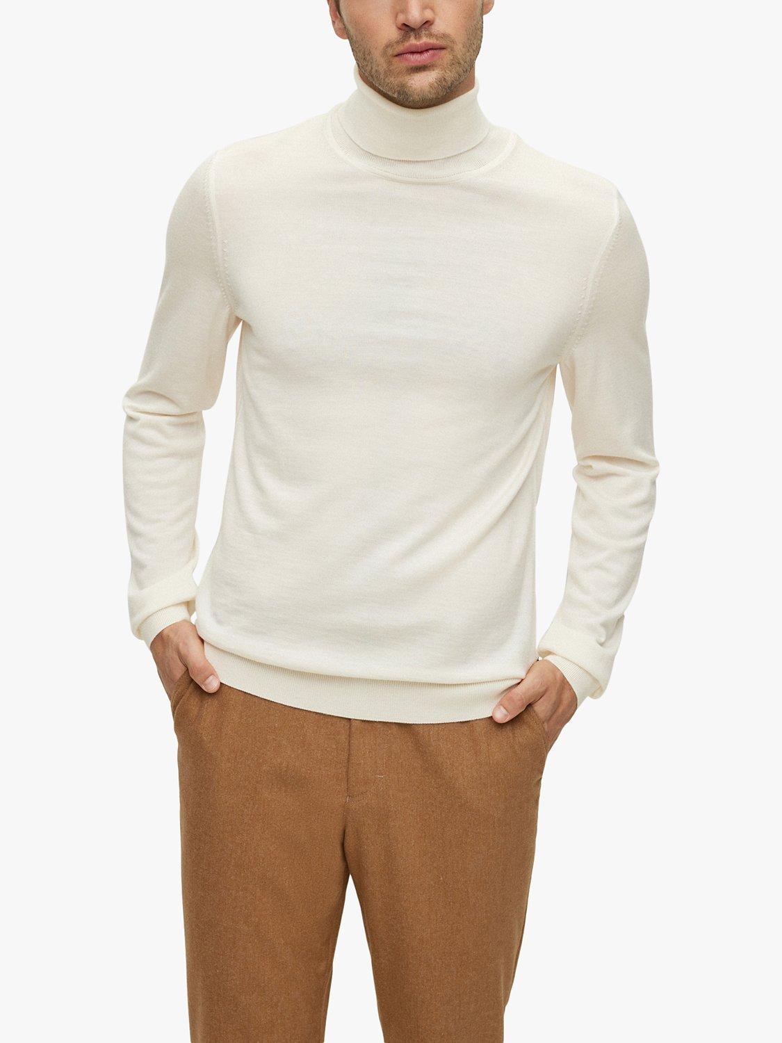 BOSS Musso Wool Basic Roll Neck Jumper, White