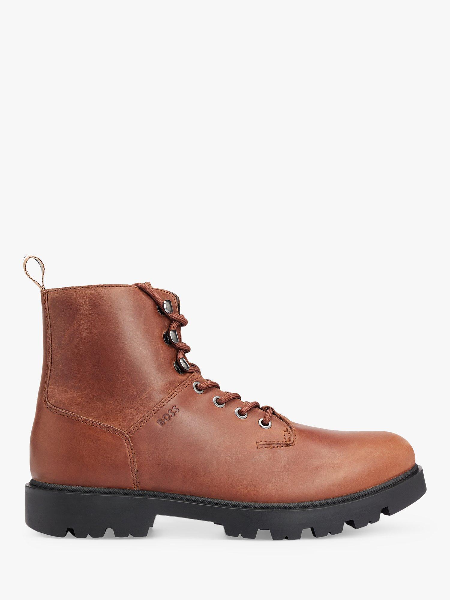 BOSS Adley Lace-Up Leather Boots, Medium Brown