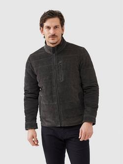 Rodd & Gunn Chalford Premium Insulated Padded Suede Leather Jacket, Peat, Grey
