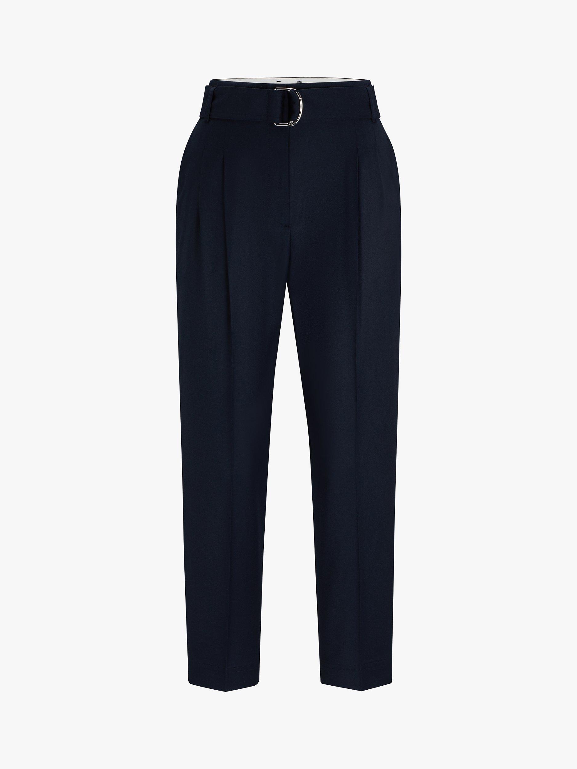 BOSS Tapiah Belted Wool Trousers, Navy
